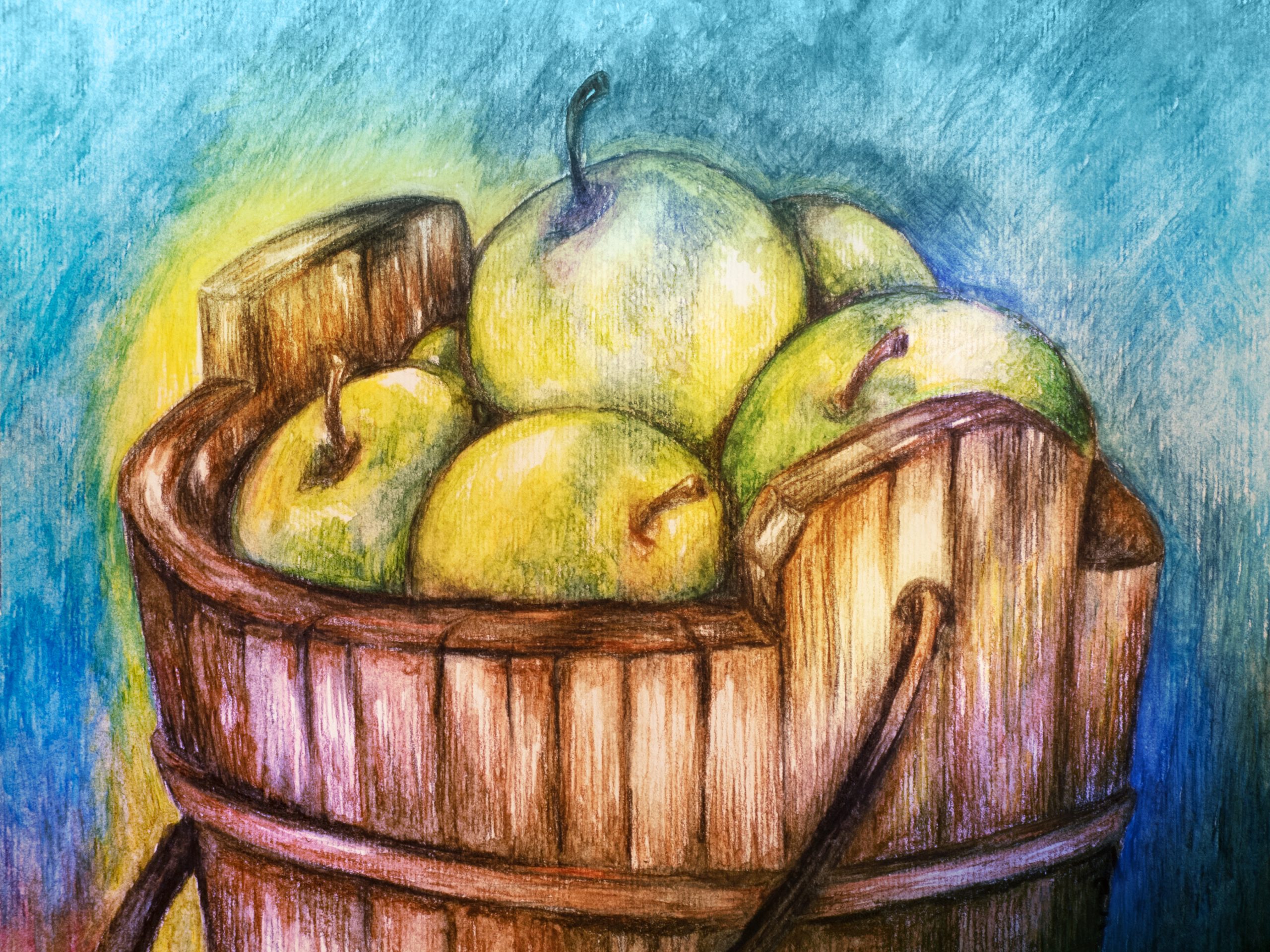 BUCKET OF APPLES 1 WATERCOLOR 2